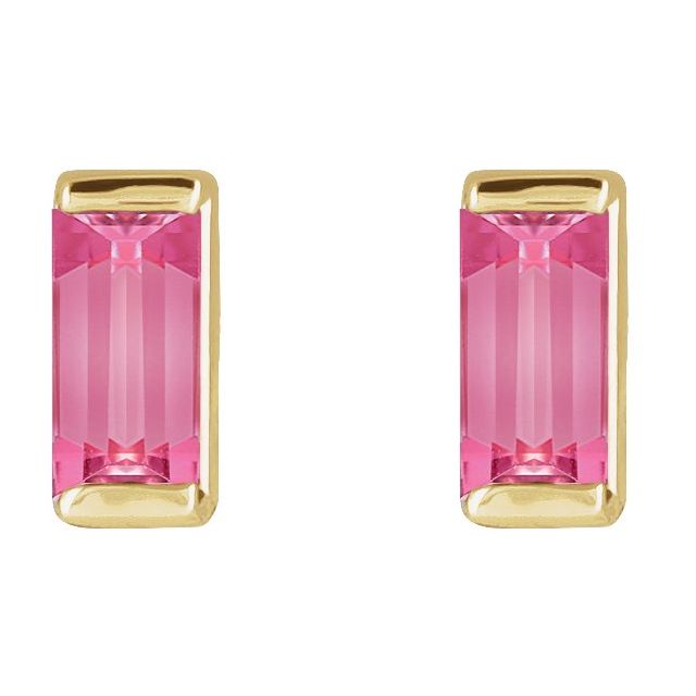 14K Yellow Natural Pink Tourmaline Earrings