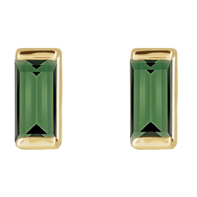 14k Yellow Natural Green Tourmaline Channel-set Earrings