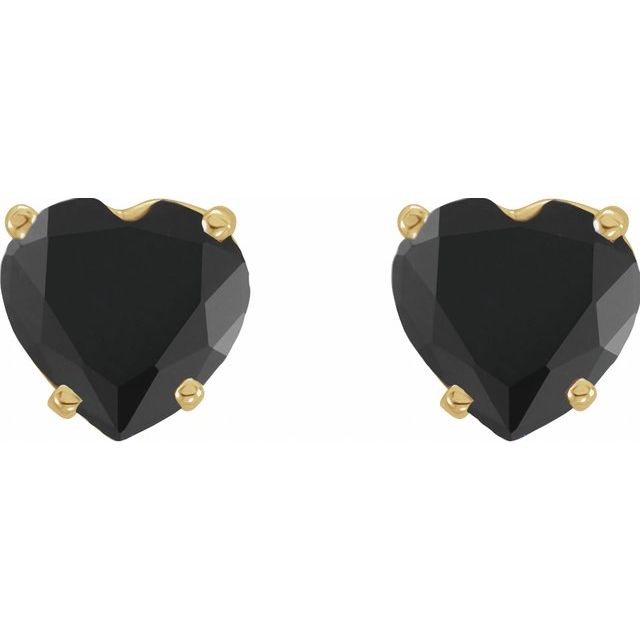 14K Yellow Natural Onyx Heart Earrings