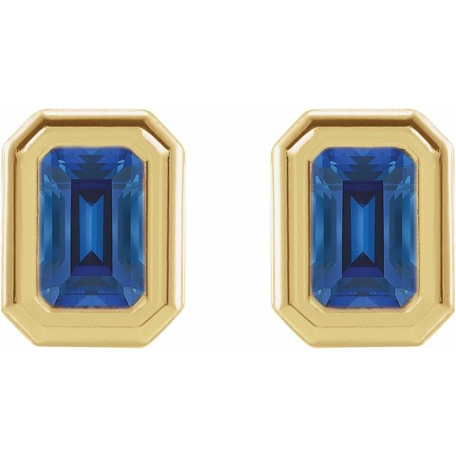 14K Yellow Lab-Grown Blue Sapphire Solitaire Earrings