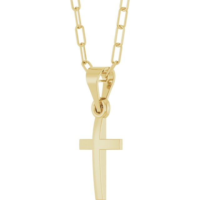 14K Yellow Cross & Paperclip-Style Chain 18' Necklace