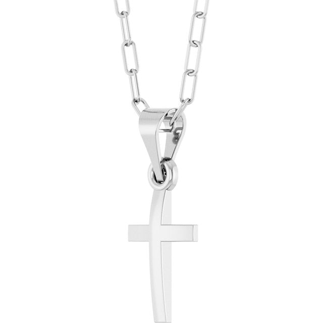 Sterling Silver Cross & Paperclip-Style Chain 18' Necklace