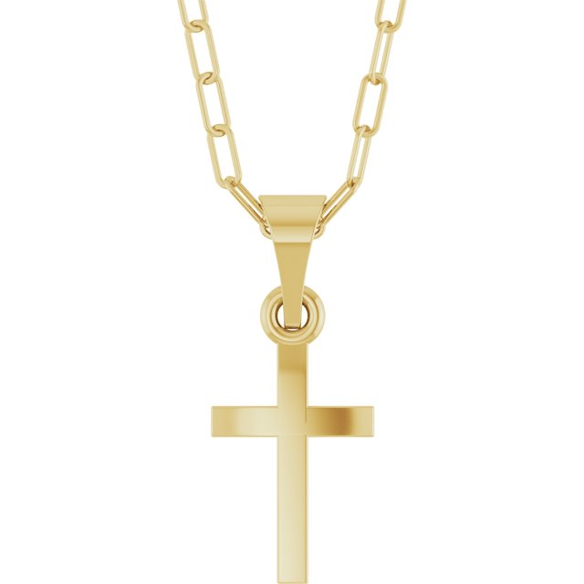 14K Yellow Cross & Paperclip-Style Chain 18' Necklace
