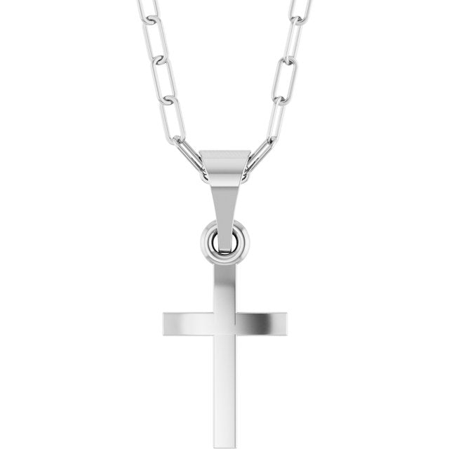 Sterling Silver Cross & Paperclip-Style Chain 18' Necklace