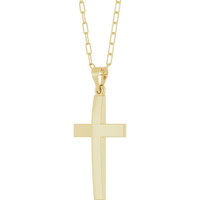 14K Yellow Cross & Paperclip-Style Chain 18' Necklace