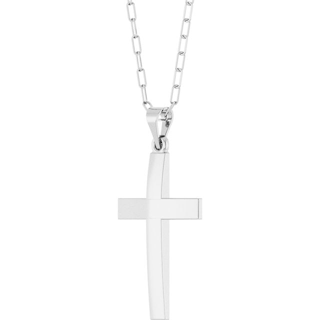 Sterling Silver Cross & Paperclip-Style Chain 18' Necklace