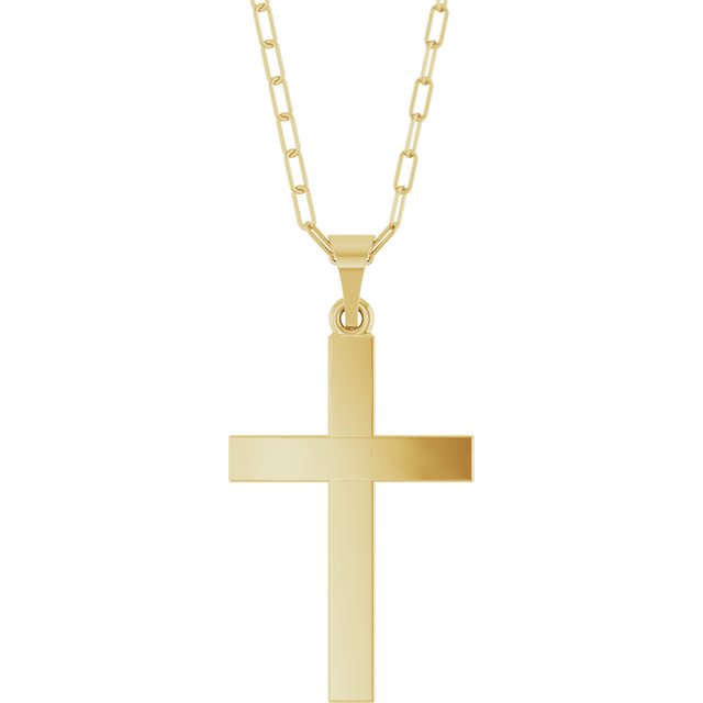 14K Yellow Cross & Paperclip-Style Chain 18' Necklace