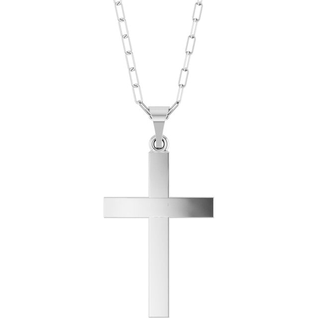 Sterling Silver Cross & Paperclip-Style Chain 18' Necklace