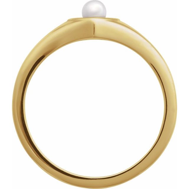 14K Yellow Cultured White Akoya Pearl Heart Ring