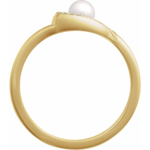 14K Yellow Cultured Akoya Pearl & .05 CTW Natural Diamond Ring