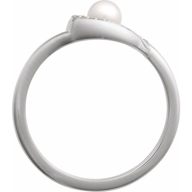 14K White Cultured Akoya Pearl & .05 CTW Natural Diamond Ring