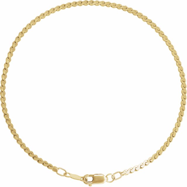 14K Yellow 1.7 mm Serpentine 7' Chain