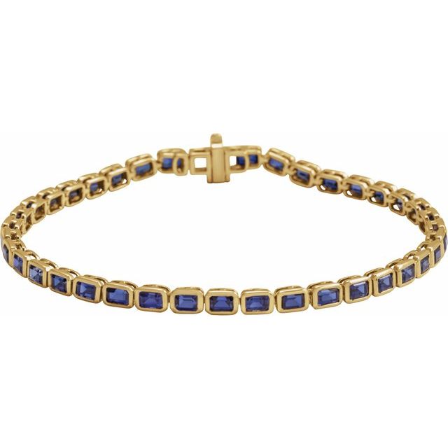 14K Yellow Lab-Grown Blue Sapphire Line 7' Bracelet