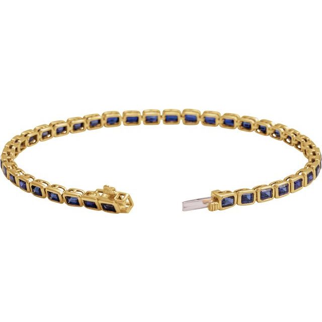 14K Yellow Lab-Grown Blue Sapphire Line 7' Bracelet