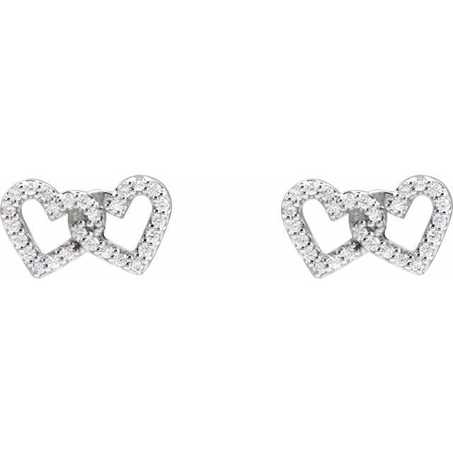 14k White 1/5 Ctw Natural Diamond Interlocking Heart Earrings