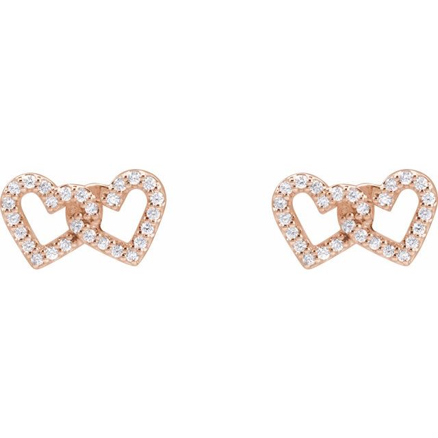 14k Rose 1/5 Ctw Natural Diamond Interlocking Heart Earrings