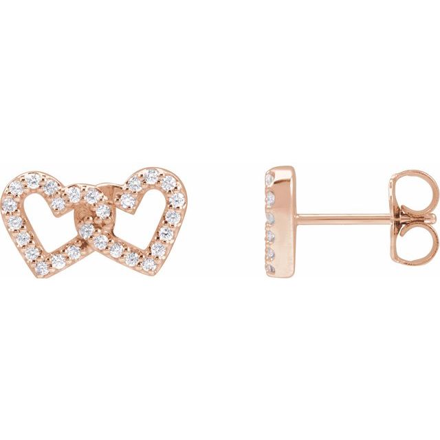 14k Rose 1/5 Ctw Natural Diamond Interlocking Heart Earrings