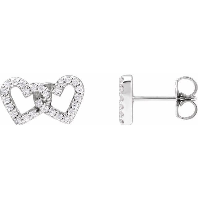 14k White 1/5 Ctw Natural Diamond Interlocking Heart Earrings