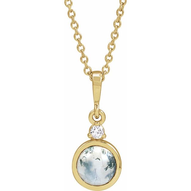 14K Yellow 6 mm Natural Moss Agate & .03 CTW Natural Diamond 16-18' Necklace
