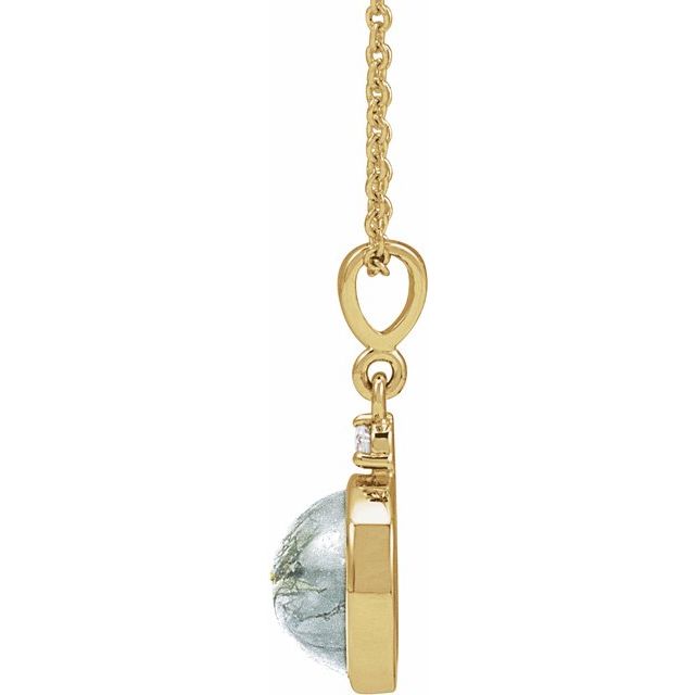 14K Yellow 8 mm Natural Moss Agate & .03 CTW Natural Diamond 16-18' Necklace