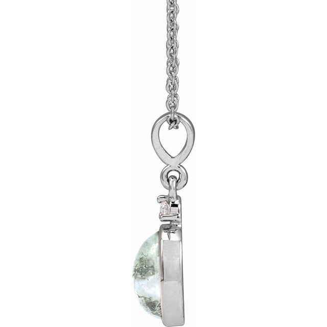 14K White 8x6 mm Natural Moss Agate & .03 CTW Natural Diamond 16-18' Necklace