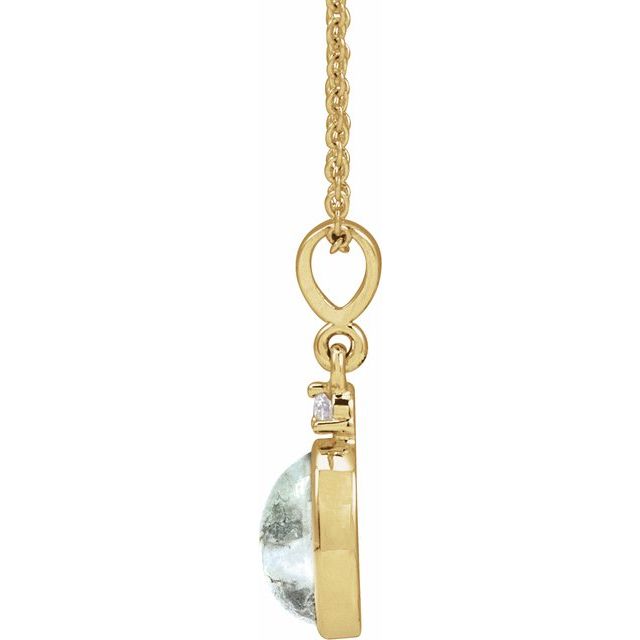 14K Yellow 8x6 mm Natural Moss Agate & .03 CTW Natural Diamond 16-18' Necklace