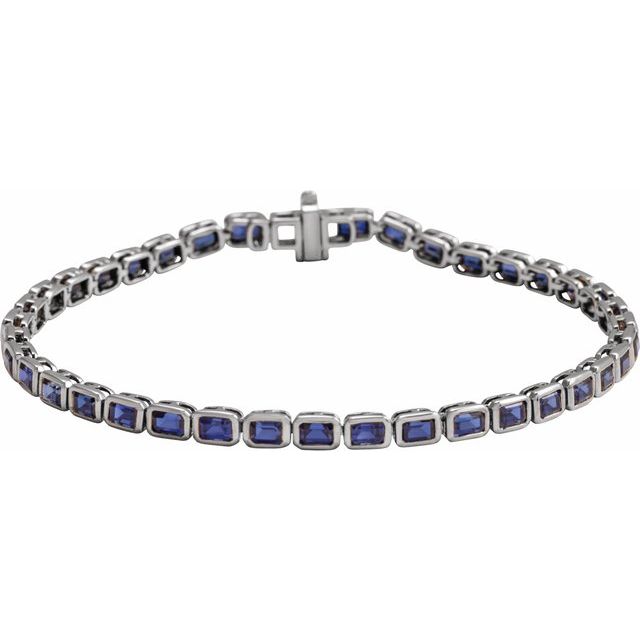 14K White Lab-Grown Blue Sapphire Line 7' Bracelet