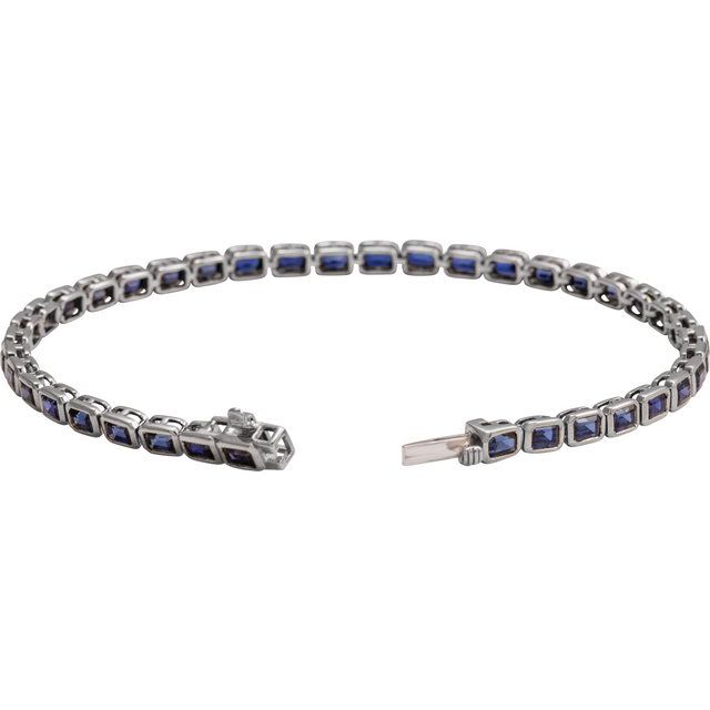 14K White Lab-Grown Blue Sapphire Line 7' Bracelet
