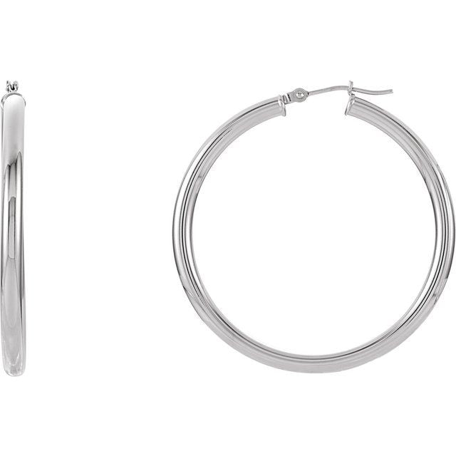 14K White Tube 40 mm Hoop Earrings