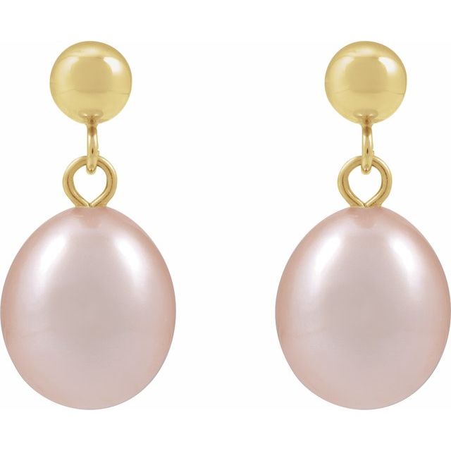 14K Yellow Cultured Pink Freshwater Pearl Earrings