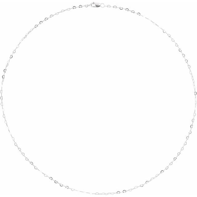 14K White 1.9 mm Heart 18' Chain