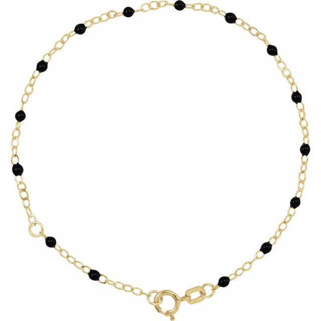 14K Yellow 2 mm Adjustable Black Enamel Bead 6-7' Chain