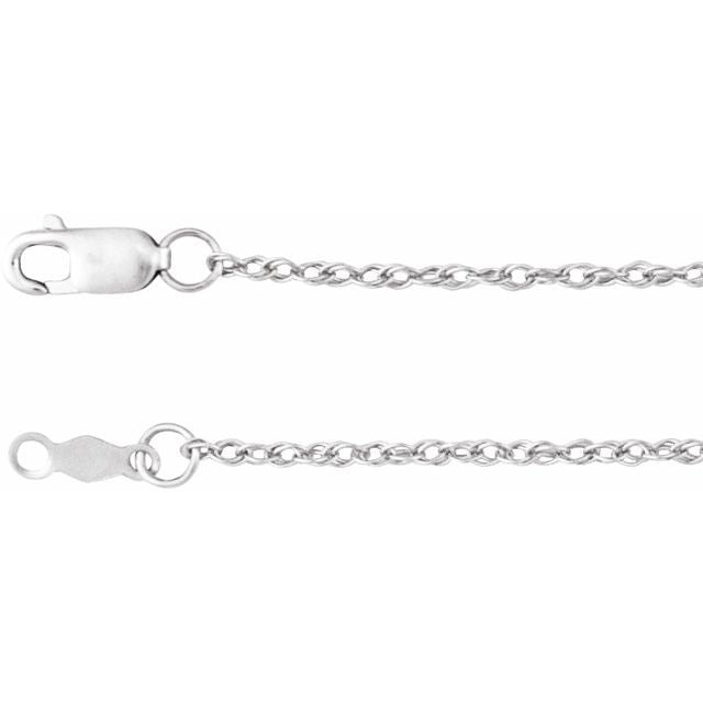 18K White 1.25 mm Rope 18' Chain