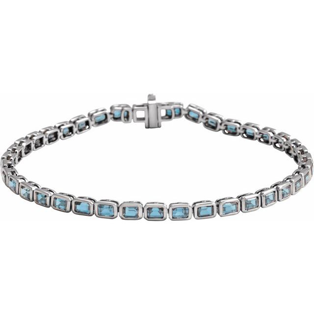 14K White Natural Sky Blue Topaz Line 7' Bracelet