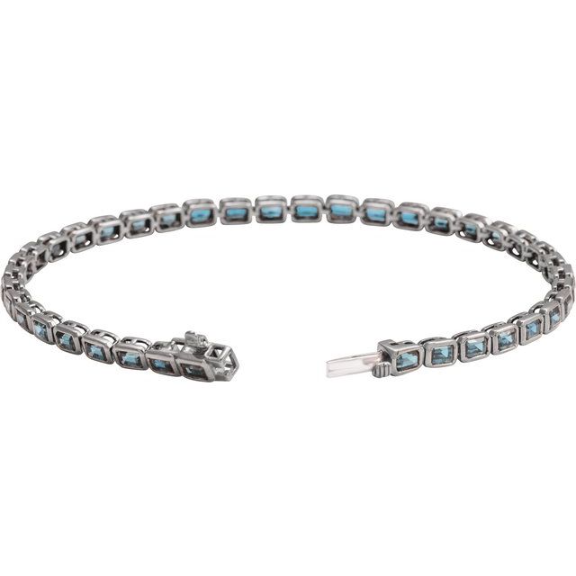14K White Natural Sky Blue Topaz Line 7' Bracelet