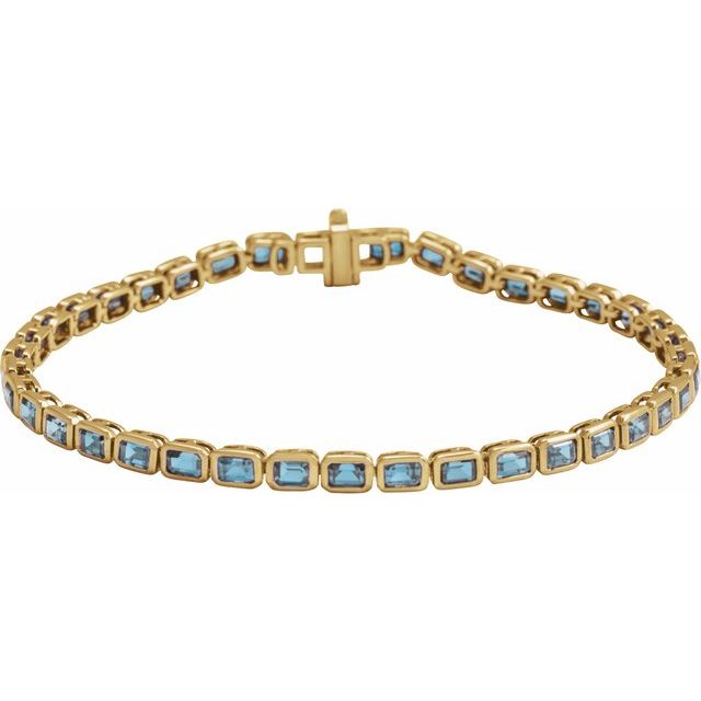 14K Yellow Natural Sky Blue Topaz Line 7' Bracelet
