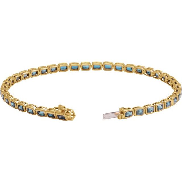 14K Yellow Natural Sky Blue Topaz Line 7' Bracelet