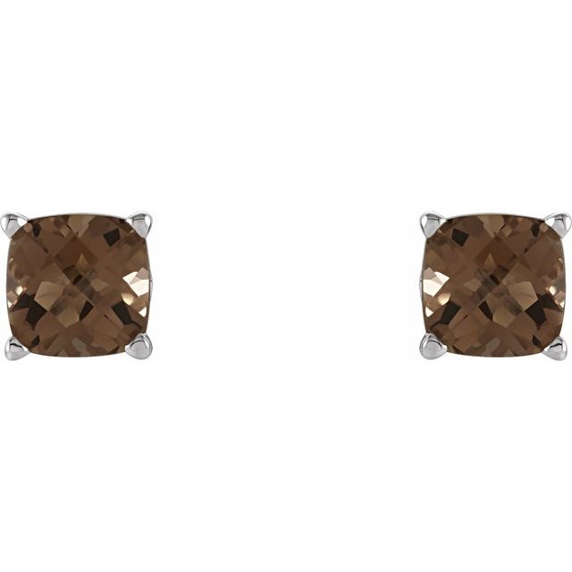 Sterling Silver 6x6 mm Cushion Natural Smoky Quartz Earrings