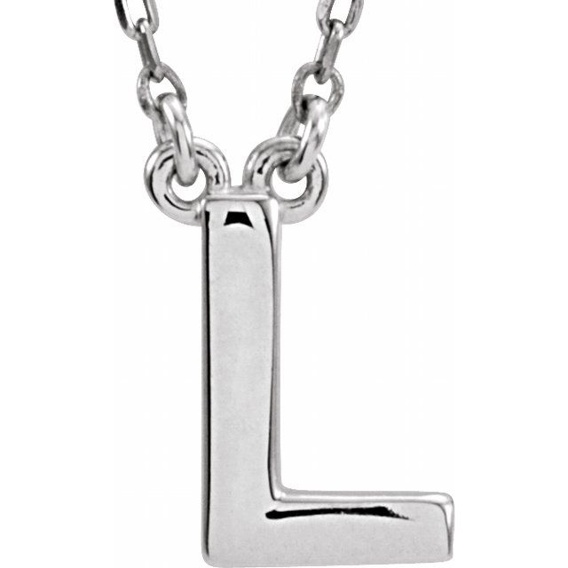 14K White Block Initial L 16' Necklace