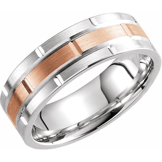 14K White & Rose 7 mm Grooved Band  Size 10