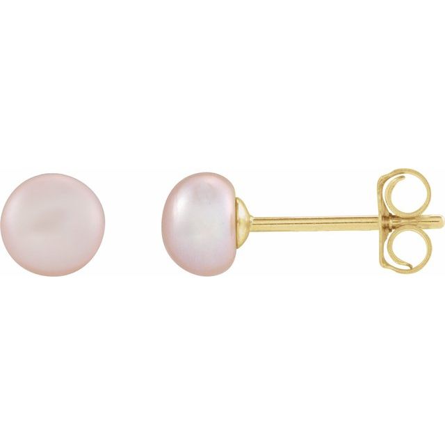14K Yellow Cultured Pink Freshwater Pearl Earrings