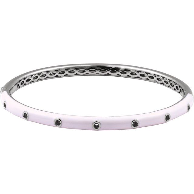 14K White 1.9 mm Round Pink Enamel Bangle 7' Bracelet Mounting