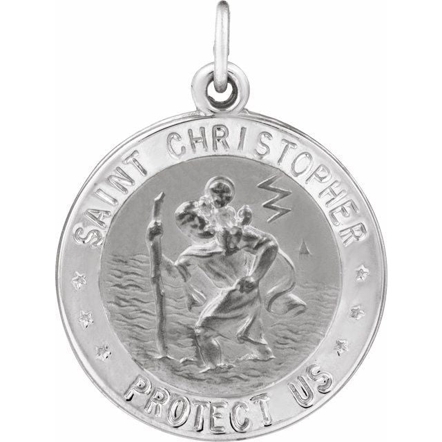 Sterling Silver 18 mm Round St. Christopher Medal U.S. Navy Medal
