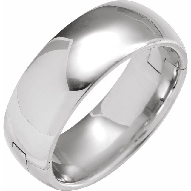 14K White 8 mm CLIQ® Hinged Adjustable Half Round Comfort-Fit Band Size 10
