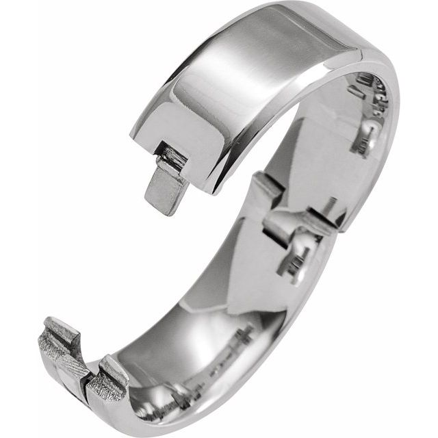 14K White 8 mm CLIQ® Hinged Adjustable Beveled Edge Comfort-Fit Band