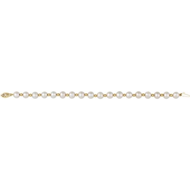 14K Yellow Cultured White Freshwater Pearl 7 1/4' Bracelet