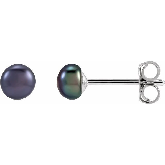 Sterling Silver Cultured Black Freshwater Pearl Earrings