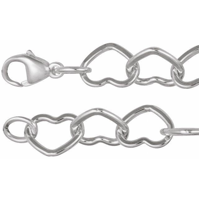 Sterling Silver 9 mm Heart 7' Chain
