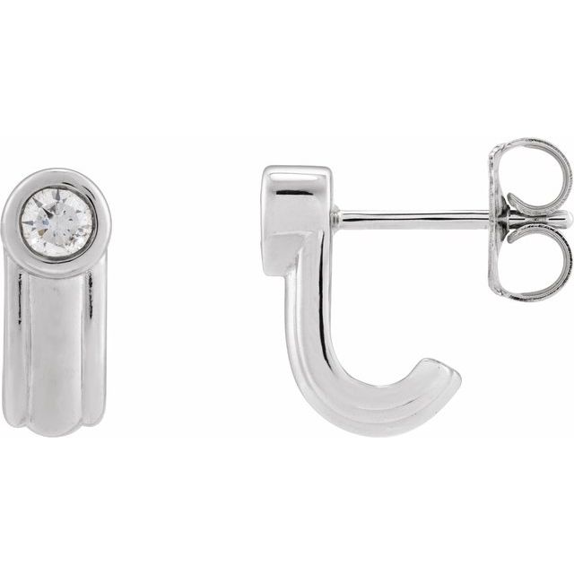 14K White 1/5 CTW Lab-Grown Diamond Solitaire J Hoop Earrings