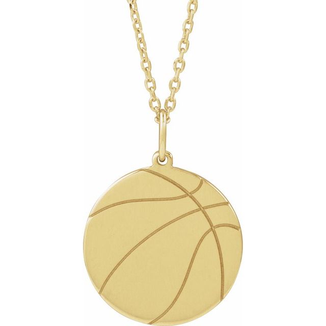 14K Yellow Engravable Basketball 16-18' Necklace